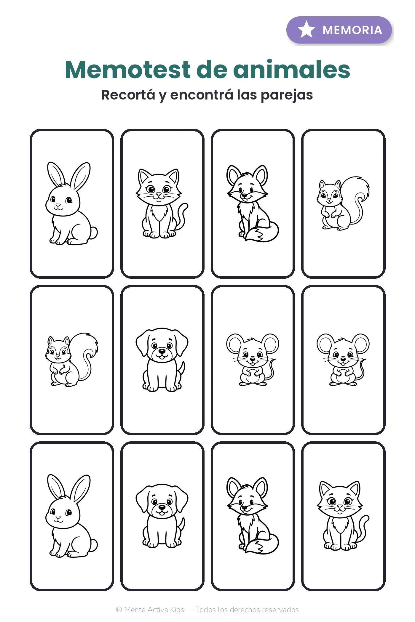 Actividad de memoria: memotest de animales